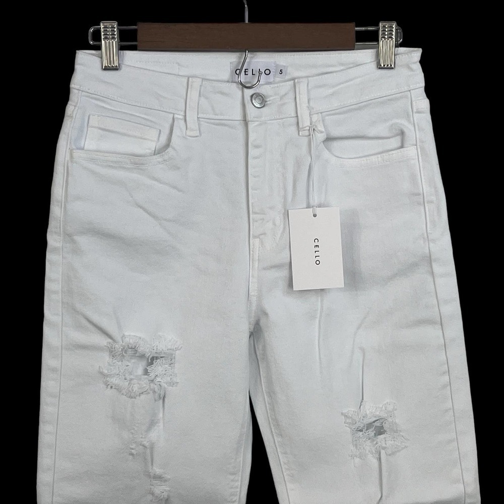 Cello ELEANOR‎ DISTRESSED HIGH RISE SLIM FIT STRAIGHT LEG JEANS WHITE WASH NWT - Picture 6 of 16